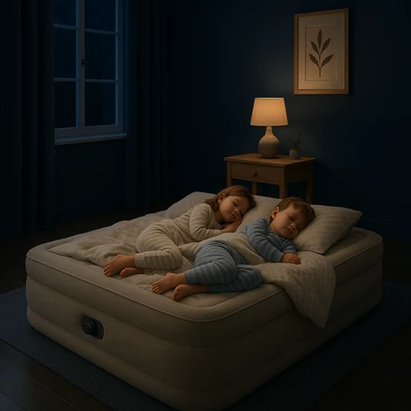 Felfújható bársony turista matrac beépített pumpával, kétszemélyes, vendégmatrac, vendégágy