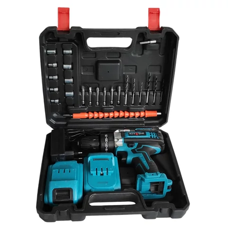 Kiyoshi akkus fúró, ütvefúró és csavarozó szett 2 db 48V-os Li-ion akksival + kiegészítőkkel, kofferben