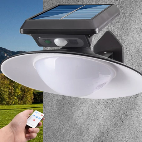 Szolár, mozgásérzékelő, retro, fali lámpa, akkumulátoros, távirányítós, fekete, KF-028