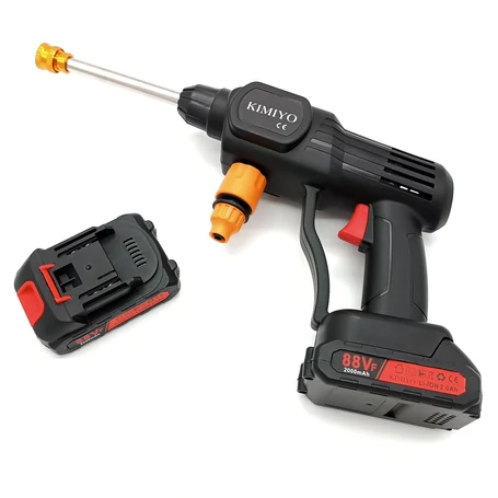 Akkumulátoros magasnyomású mosó, vezeték nélküli működés, 2 db 88V akkuval, 3 féle szórófejjel