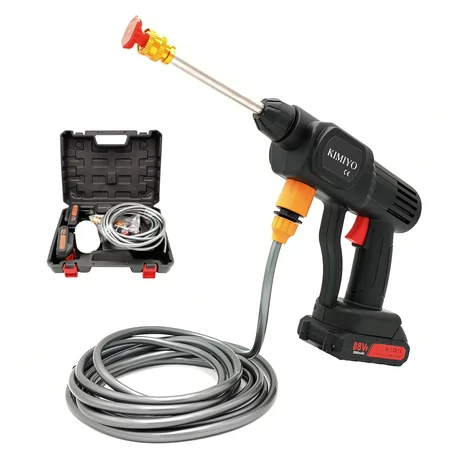 Akkumulátoros magasnyomású mosó, vezeték nélküli működés, 2 db 88V akkuval, 3 féle szórófejjel