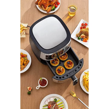 Air fryer, olaj nélküli forrólevegős sütő betekintőablakkal, 8 literes, 2400W, fekete