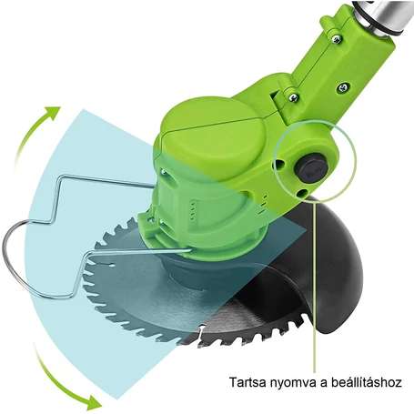 Kiyoshi akkumulátoros szegélynyíró, fűkasza teleszkópos nyéllel, 2 db 24V akkuval, 7 db vágópengével