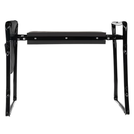 ​Összecsukható kerti térdelő kapaszkodóval, sámlivá és székké alakítható, kerti szerszámokkal és szerszámtartóval, fekete