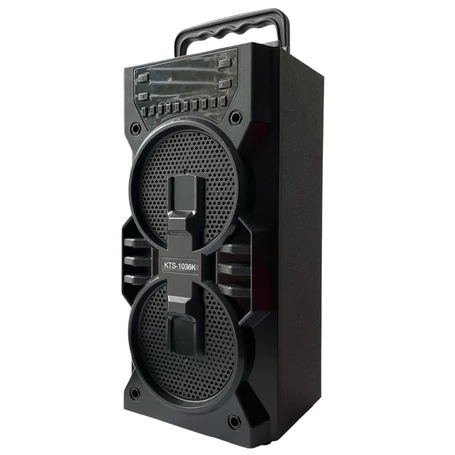 Akkumulátoros FM rádiós bluetooth hangfal digitális kijelzővel, microSD, USB, 2x5W, Fekete