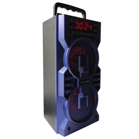 Akkumulátoros FM rádiós bluetooth hangfal digitális kijelzővel, microSD, USB, 2x5W, Kék