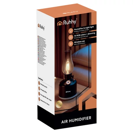 Klasszikus petróleumlámpa alakú aromaterápiás párologtató, aroma diffúzor, éjjeli fény 14 színű RGB LED funkcióval