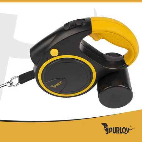 Automatikus fékezhető kutyapóráz 10–25 kg-ig, LED-es zseblámpával, zacskó tartóval, 5 m hosszúságú