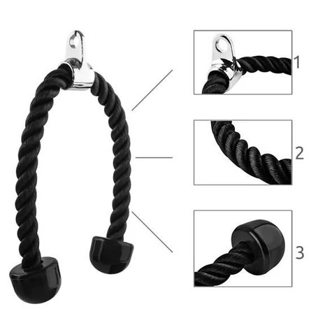 Csúszásmentes tricepsz edzőkötél, extra erős nylon szálakból, 200 kg-ig terhelhető, fekete