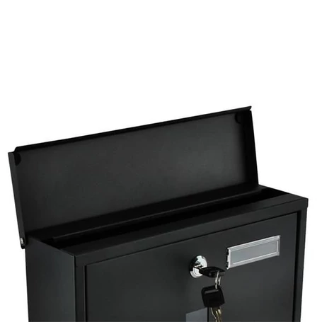 Fém postaláda, levélszekrény újságtartóval, vízálló, zárható, fekete színben