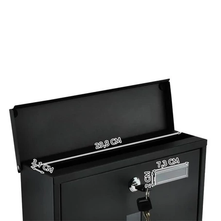 Fém postaláda, levélszekrény újságtartóval, vízálló, zárható, fekete színben