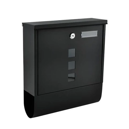 Fém postaláda, levélszekrény újságtartóval, vízálló, zárható, fekete színben