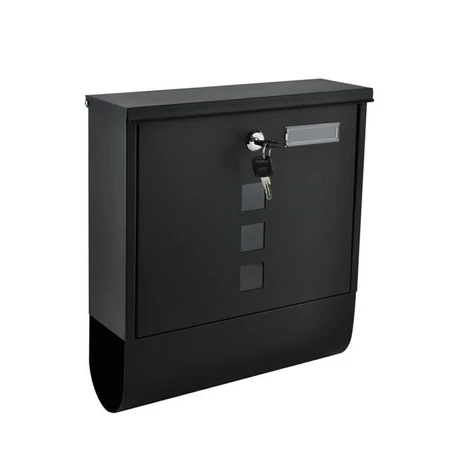 Fém postaláda, levélszekrény újságtartóval, vízálló, zárható, fekete színben