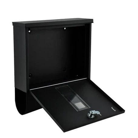 Fém postaláda, levélszekrény újságtartóval, vízálló, zárható, fekete színben