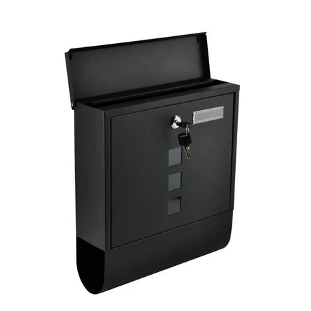 Fém postaláda, levélszekrény újságtartóval, vízálló, zárható, fekete színben