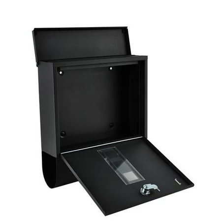 Fém postaláda, levélszekrény újságtartóval, vízálló, zárható, fekete színben