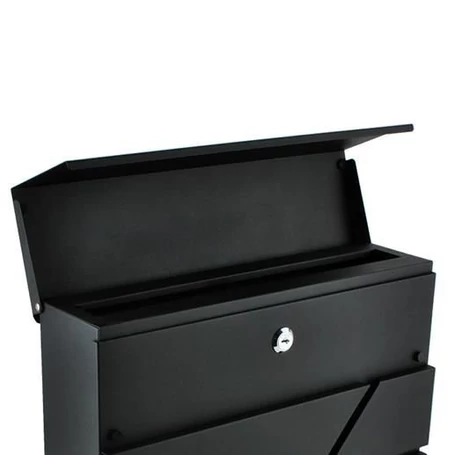 Fém postaláda, levélszekrény újságtartóval, vízálló, függönyborítással, zárható, antracit színben