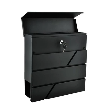 Fém postaláda, levélszekrény újságtartóval, vízálló, függönyborítással, zárható, antracit színben