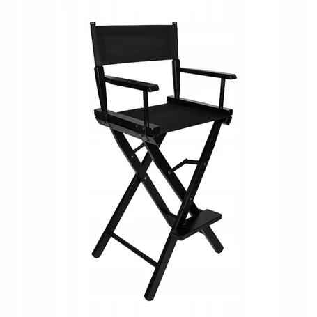 Összecsukható professzionális sminkszék, fekete, ergonomikus kartámaszokkal, lábtartóval, fa vázzal, 600D Oxford huzattal