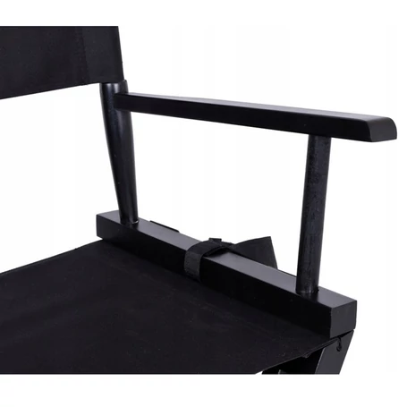 Összecsukható professzionális sminkszék, fekete, ergonomikus kartámaszokkal, lábtartóval, fa vázzal, 600D Oxford huzattal