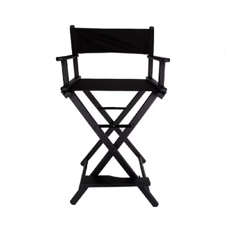 Összecsukható professzionális sminkszék, fekete, ergonomikus kartámaszokkal, lábtartóval, fa vázzal, 600D Oxford huzattal