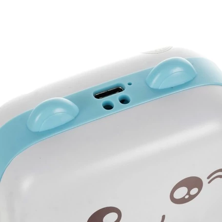 Mini hőpapíros nyomtató, Bluetooth kapcsolattal, USB csatlakozással, 10+1 tekercs papírral, cicamintás, kék-fehér színben