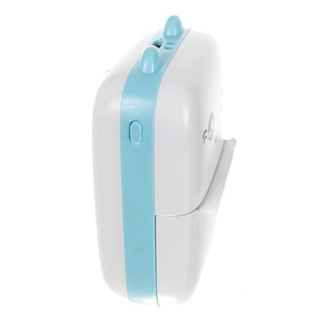 Mini hőpapíros nyomtató, Bluetooth kapcsolattal, USB csatlakozással, 10+1 tekercs papírral, cicamintás, kék-fehér színben