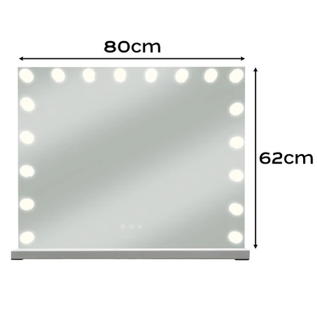 Kozmetikai tükör beépített LED világítással, 80x62 cm, állítható háttérvilágítással, Hollywood stílusú 