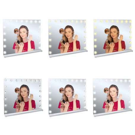 Kozmetikai tükör beépített LED világítással, 80x62 cm, állítható háttérvilágítással, Hollywood stílusú 