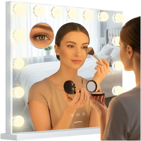 Kozmetikai tükör beépített LED világítással, 58x46cm, állítható háttérvilágítással, Hollywood stílusú