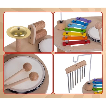Fából készült többfunkciós készségfejlesztő hangszerasztal, zeneasztal, Montessori-elven alapuló, 3 éves kortól