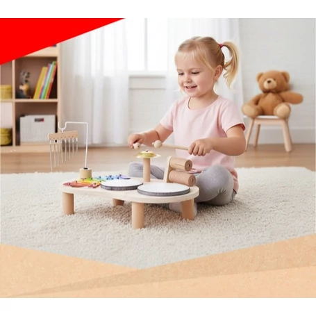 Fából készült többfunkciós készségfejlesztő hangszerasztal, zeneasztal, Montessori-elven alapuló, 3 éves kortól
