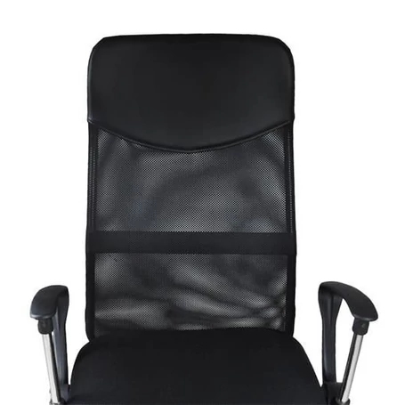 Forgatható, ergonómikus irodai karosszék magas háttámlával, krómozott lábakkal, 130 kg teherbírással, fekete színben