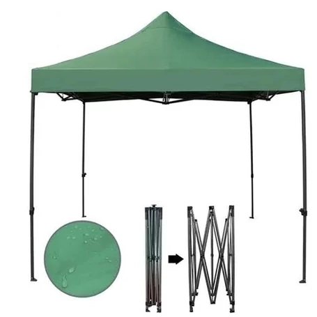 Összecsukható, fémvázas, kerti pavilon, sörsátor ponyvával, 2x2 m méretben, zöld