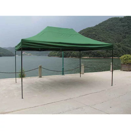 Összecsukható, fémvázas, kerti pavilon, sörsátor ponyvával, 3x4,5 m méretben, zöld