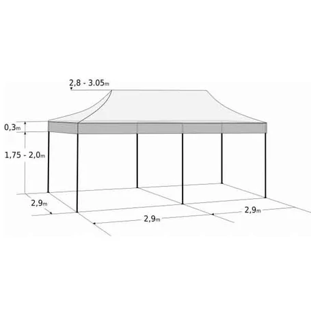 Összecsukható, fémvázas, kerti pavilon, sörsátor ponyvával, 3x6 m méretben, zöld