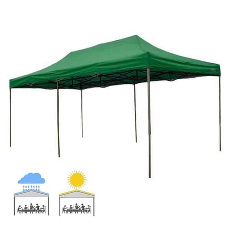 Összecsukható, fémvázas, kerti pavilon, sörsátor ponyvával, 3x6 m méretben, zöld