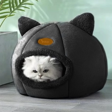 Plüss cicaágy, cicafekhely, macskaodu, 40×40×37 cm méretben, fekete