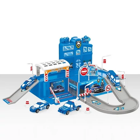 Rendőrörs építőjáték, autópálya, variálható, kisautókkal