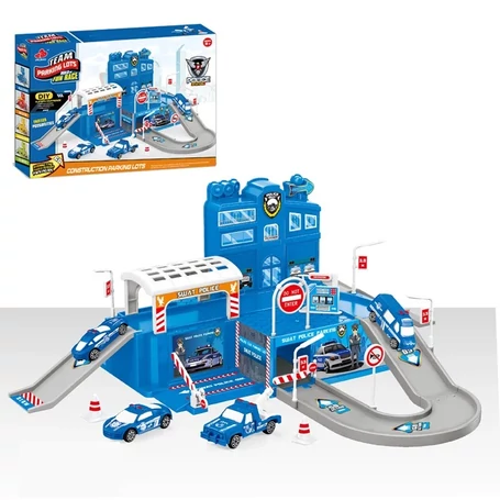 Rendőrörs építőjáték, autópálya, variálható, kisautókkal