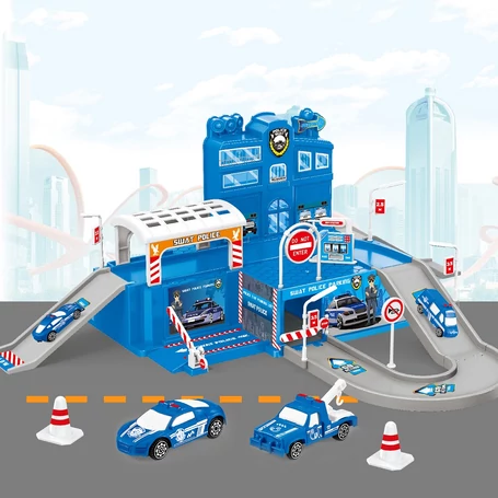 Rendőrörs építőjáték, autópálya, variálható, kisautókkal