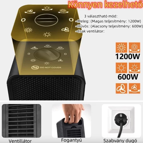Asztali hősugárzó, ventilátor, oszcilláló funkcióval, 1200w