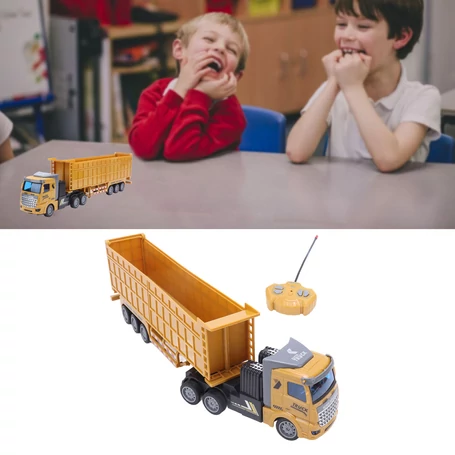 Távirányítós kamion, platóval, világító fülkével, 1:48, sárga