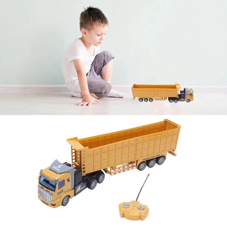 Távirányítós kamion, platóval, világító fülkével, 1:48, sárga