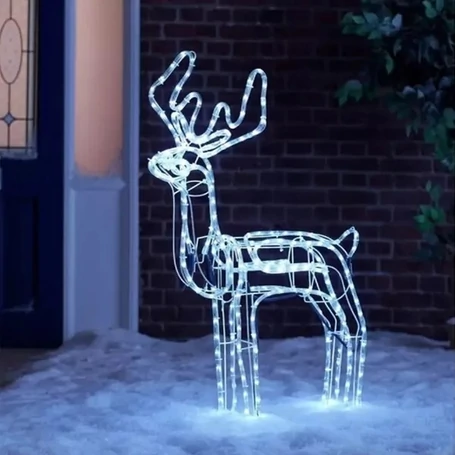 Mozgó fejű LED 3D rénszarvas kültéri dekoráció, 90 cm, hidegfehér