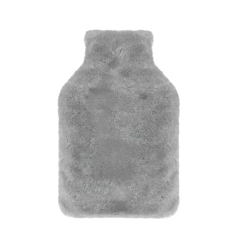 Nagy méretű hőtartó gumi palack puha szürke plüss huzattal, izomlazításhoz, hasi görcsök és megfázás enyhítésére, mosógépben mosható huzattal, 1,8L