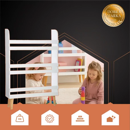 ​Játék- és könyvespolc gyermekeknek, álló szekrény 3 polccal, fehér