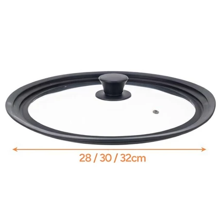 Univerzális 3 az 1-ben üvegfedő szilikon peremmel, 28, 30 és 32 cm-es edényekhez és serpenyőkhöz, hőálló és helytakarékos konyhai kiegészítő