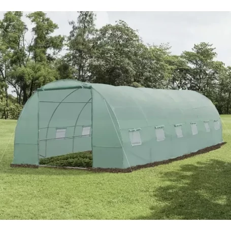 Fólia alagút kerti fóliasátorhoz, melegházhoz, 6x3x2 méteres vázhoz, 18 m2, 12 ablakos, zöld