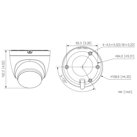 Dahua 4MP kültéri, Eyeball,  IP, hálózati kamera, kettős fény, fix 3,6 mm fokuszú lencse, aktív elrettentés, Wi-Fi, micro SD rögzítés, Entry széria, T4A-PV